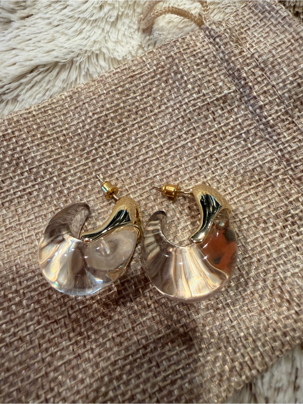 Clear Acrylic Hoop Earrings with Gold Accents - Women  NWOT